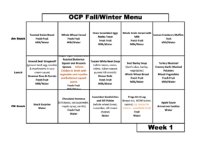 OCP Fall/Winter Menu Week 1